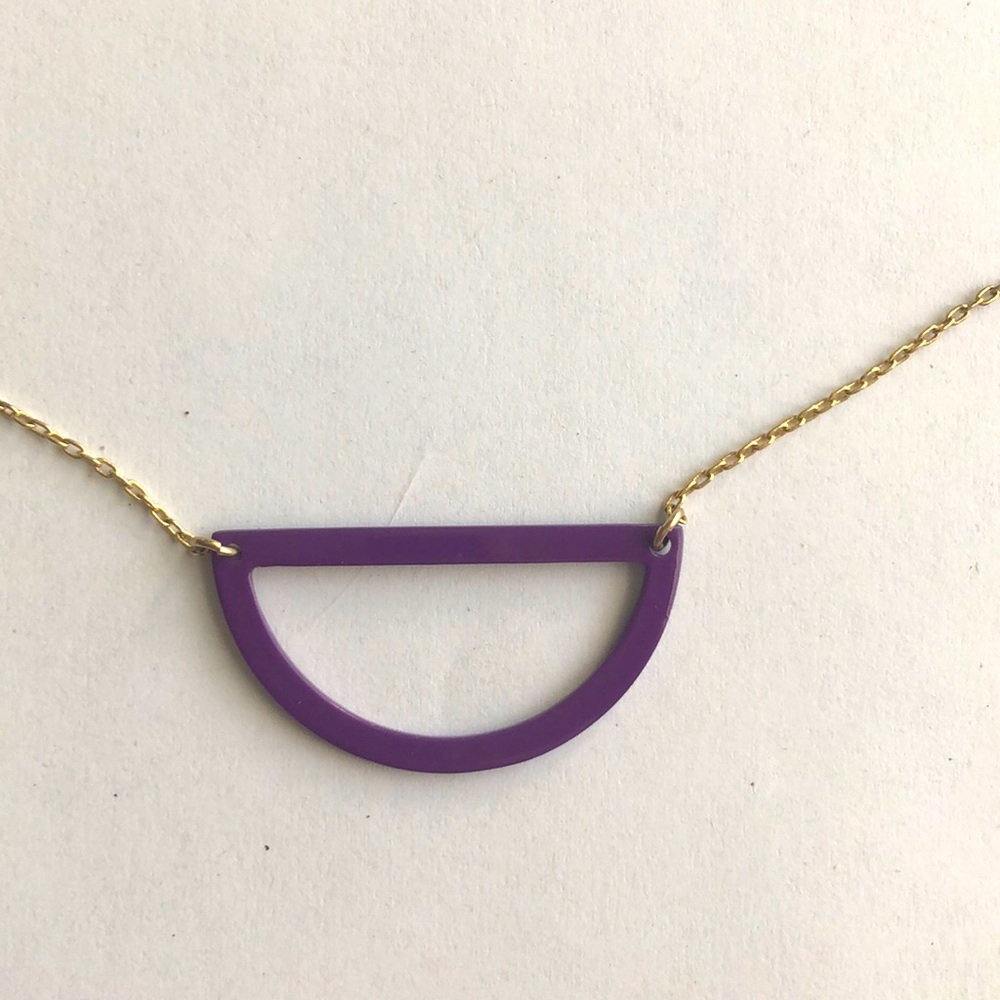 Kate Spade Saturday Purple Half Moon Gold tone Necklace - Picture 3 of 3